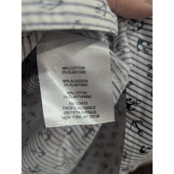 Women's vertical pinstripe w/anchor print cotton button up Henley neckline top - Picture 3 of 13